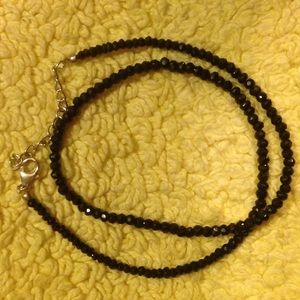Faceted Black Spinel Bead Necklace Sterling Silver